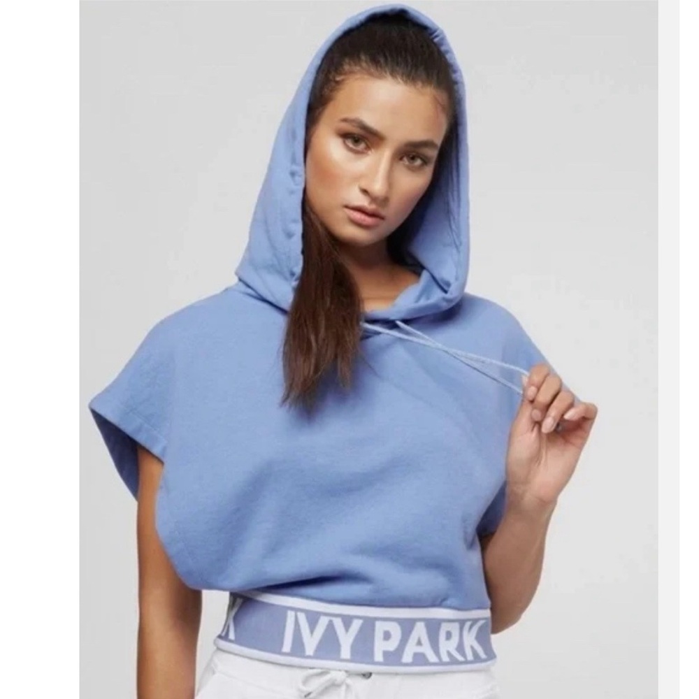 Ivy Park Flatknit Backless Short Sleeve Hoodie Blue Size XL - Picture 3 of 3